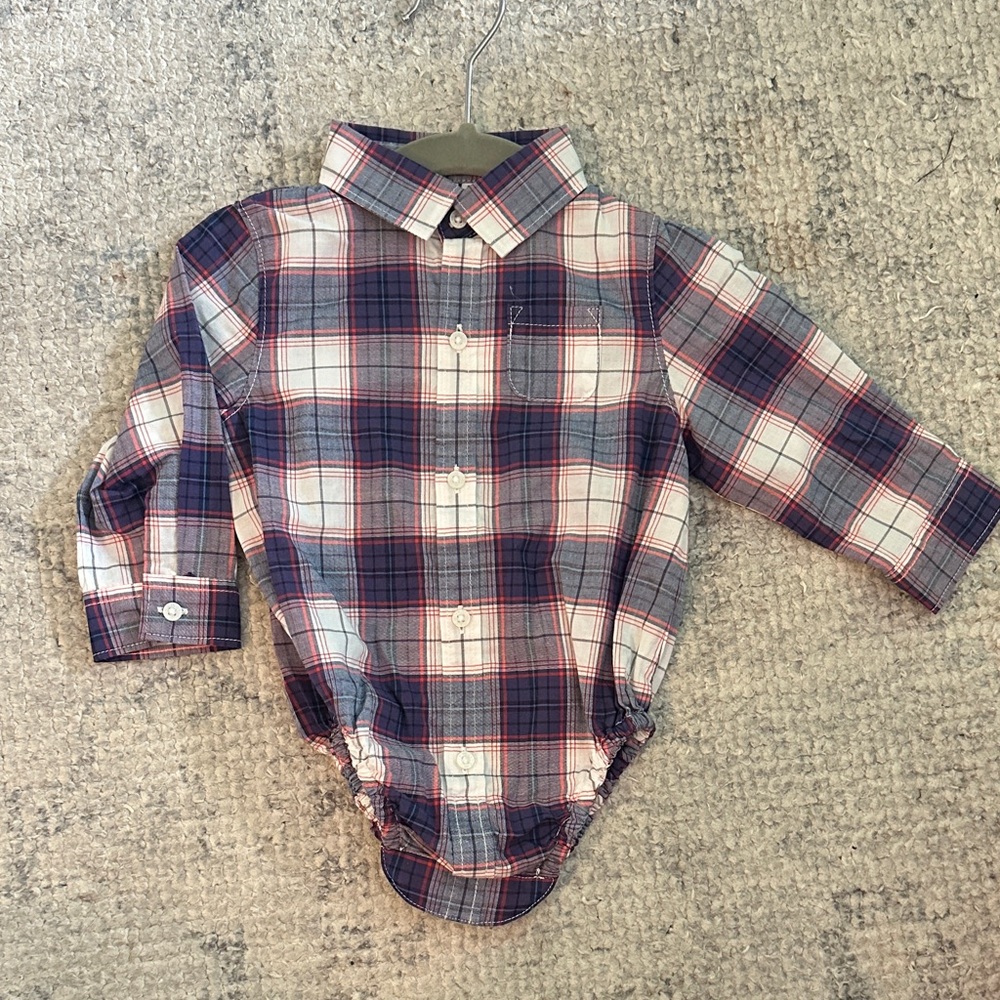 *NWT* Janie & Jack- Plaid Long Sleeve collared Baby onesie-SZ 6-12 months